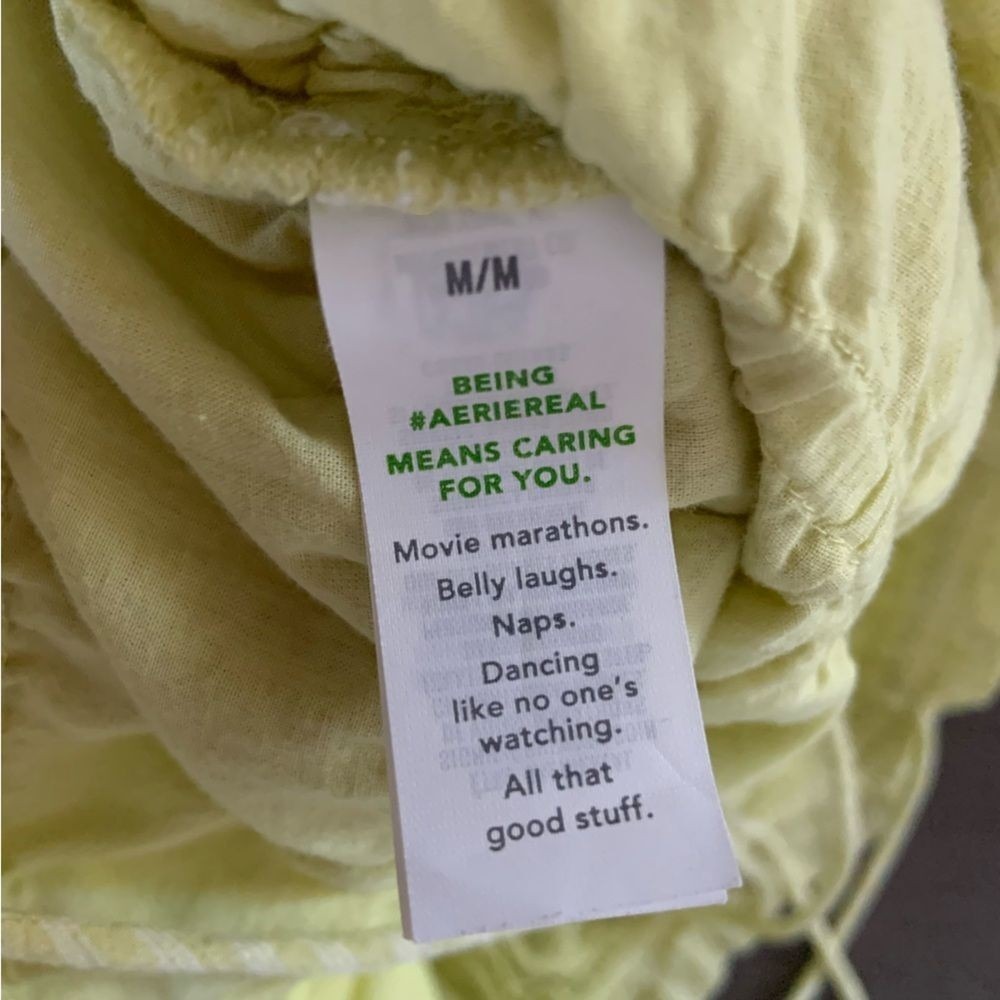 AERIE Woven Front Smocked Button 100% Cotton Tank Yellow Stripe Tie Strap Medium - Picture 11 of 12